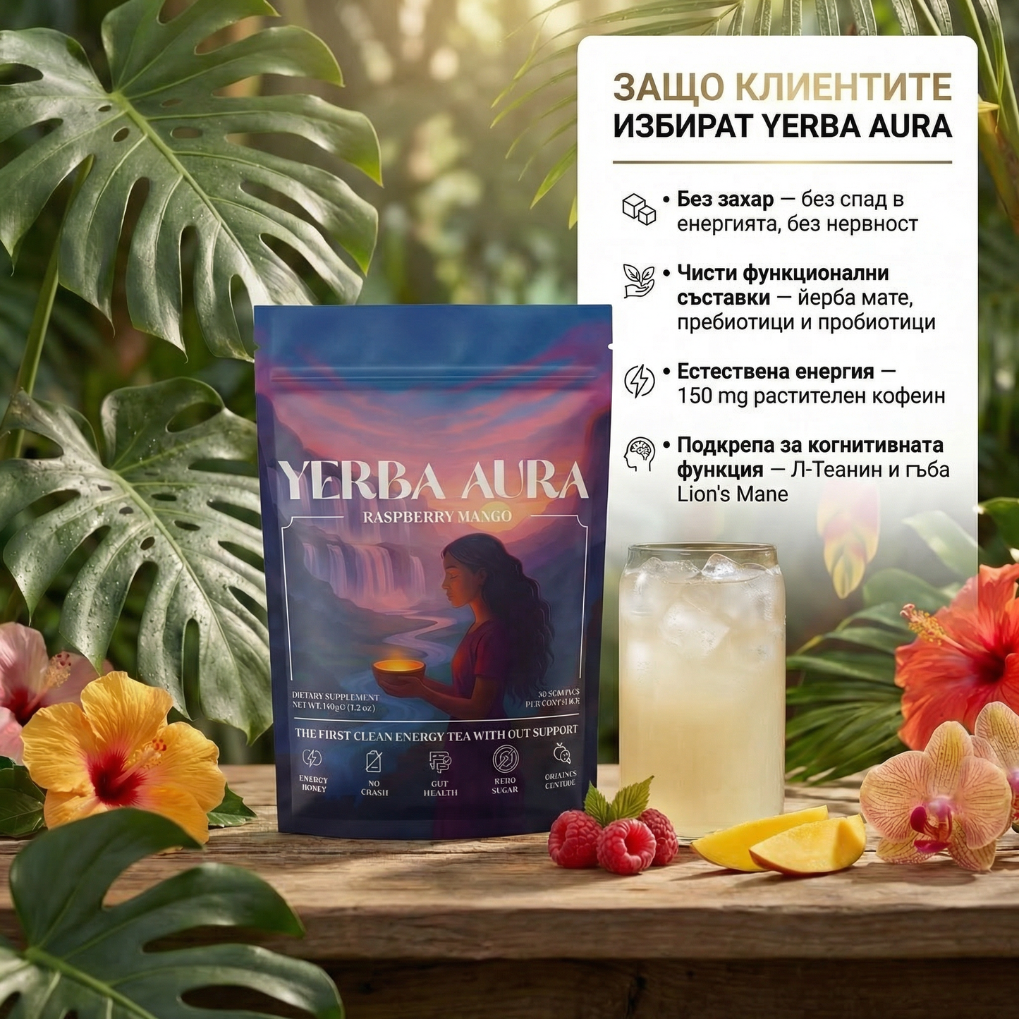 Yerba Aura - Инстантен чай за Фокус, енергия, лекота